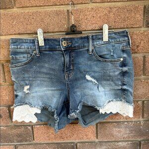 Torrid distressed Blue Jean Shorts with side lace detail
